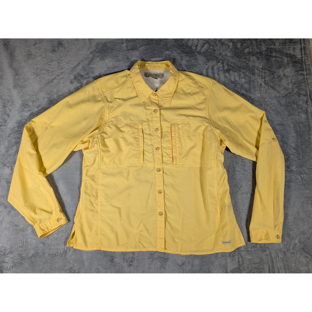 ExOfficio Womens Yellow Long Sleeve Button Down Hiking Shirt Roll Tab Size L